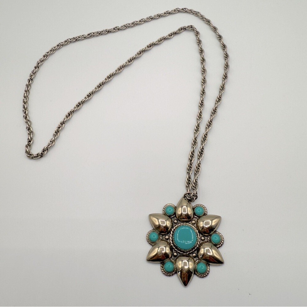 Vintage Bell Trading Post Starbust Pendant Necklace Nickle-Silver Signed